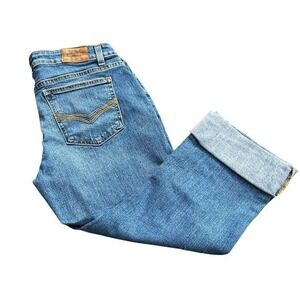 Harley Davidson Womens Capri Cuffed Jeans Light Distressed Biker Jeans 34 x 21